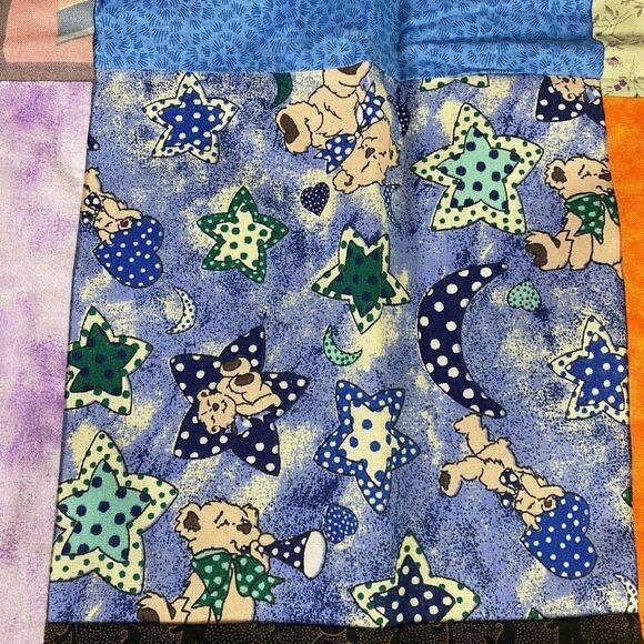 Colorful child’s Patchwork Quilt Throw 40” x 39” handmade reversible - Picture 6 of 6
